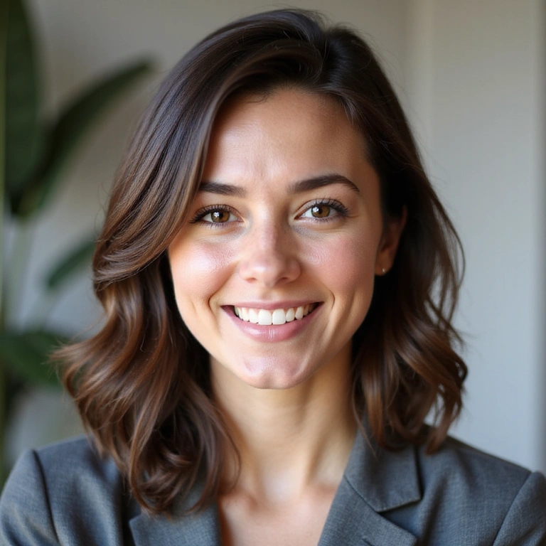 Professional headshot of a friendly and approachable nutritionist, smiling warmly.
