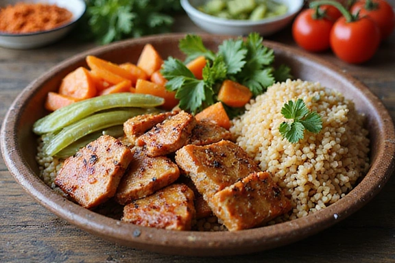 A plate of colorful, healthy Indonesian meal