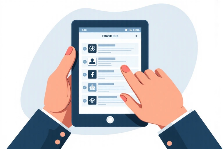 Illustration of a person reviewing privacy settings on a digital device, symbolizing user control over data